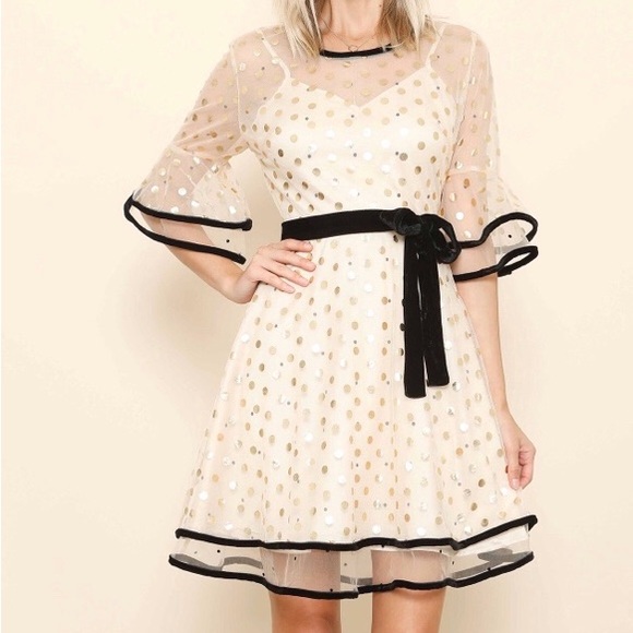 Mesh Gold Polka Dots Dress - Picture 1 of 3
